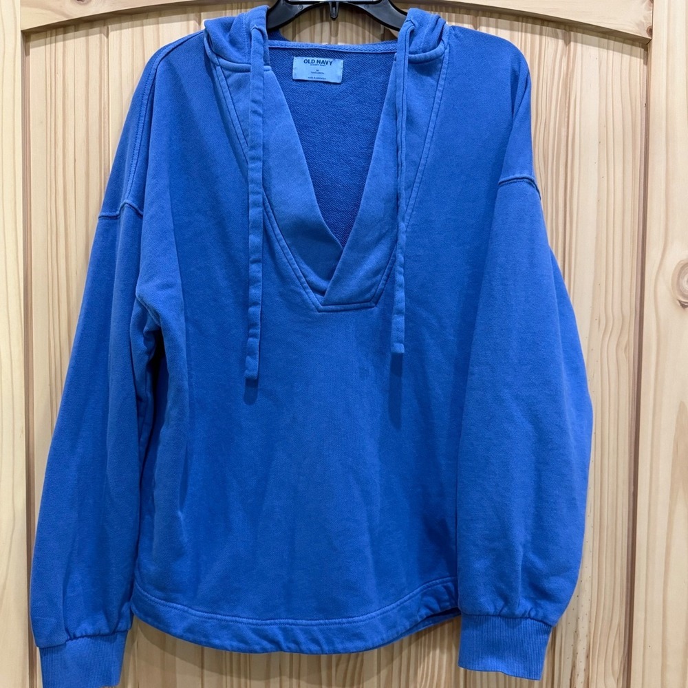 Old Navy SoComfy Terry Blue V-Neck Tunic Hoodie Sweatshirt Womens Medium